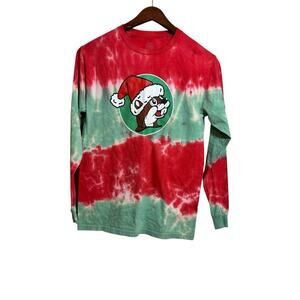Buc-ees Shirt Mens Small Red Green White Tie Dye Christmas Long Sleeve Beaver